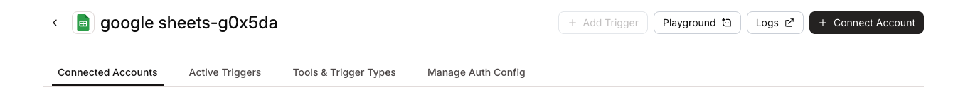 Composio app page showing the Connect Account button in the top right