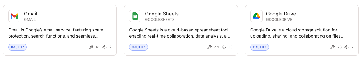 Composio All Toolkits page for finding an app to connect